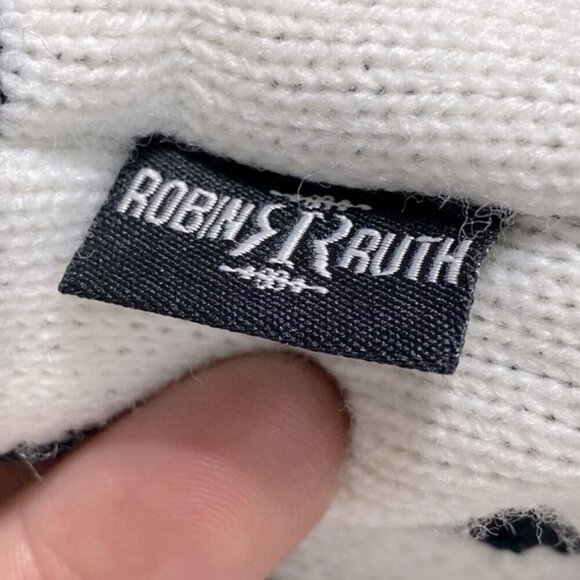 5/$25 Robin Ruth Jamaica White Black Knit Fleece Lined Hat W Ear Flaps & Pom Pom - Picture 4 of 15